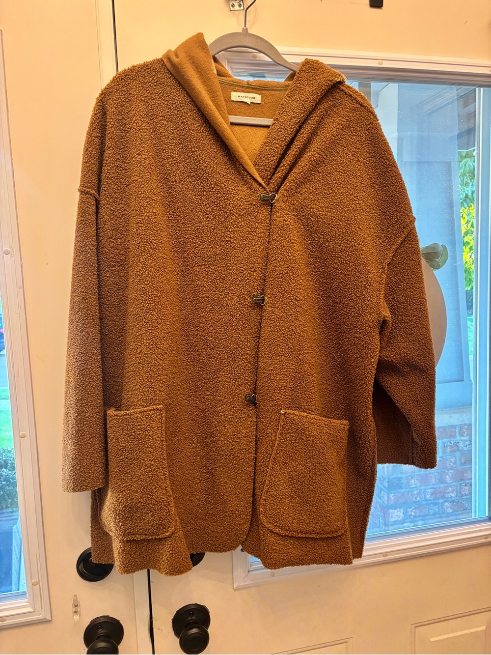Max Studio Brown Hooded Teddy Coat 1X